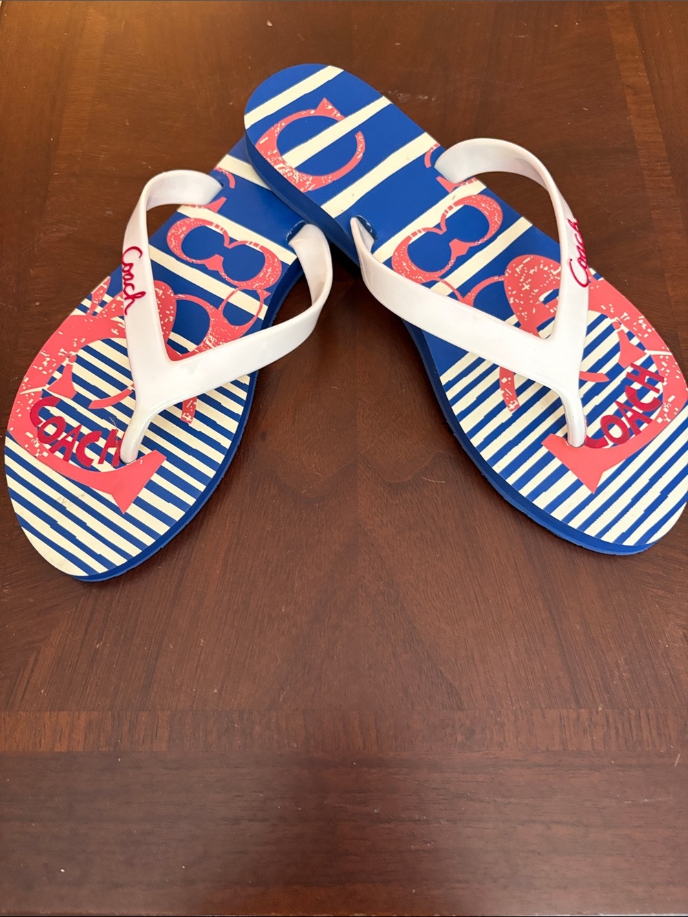 Authentic Coach Kali Jelly/Popular Nautical Striped Sz. 7B Flip Flops